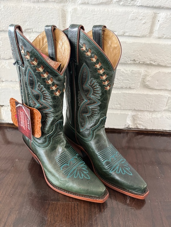 Justin Boots Shoes - Justin Boots Dark Green Western Boots with Turquoise and Brown  Stitching 6.5